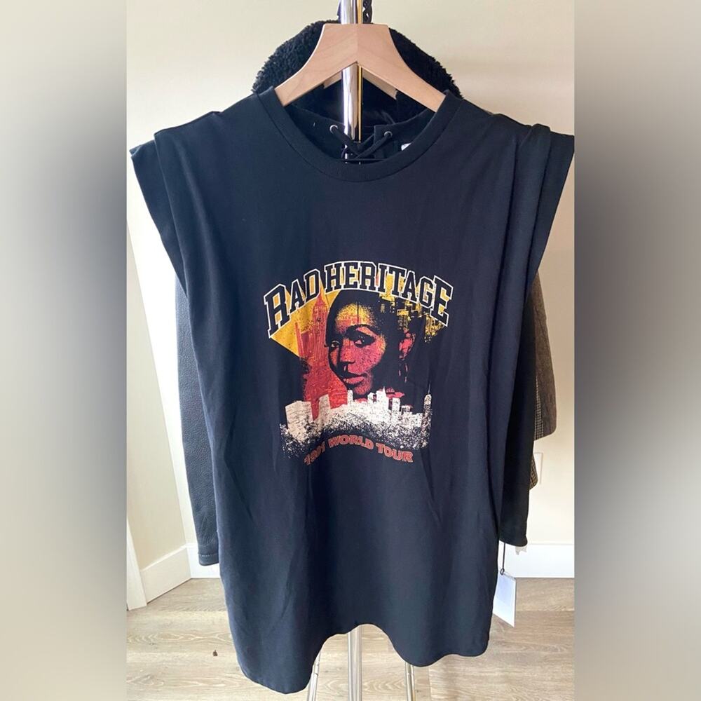 FUTURE COLLECTIVE Kahlana Barfield Graphic Power Shoulder Mini Dress Size XXS